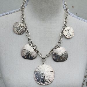 Silver Sand Dollar Pendant Necklace with Chunky Chain